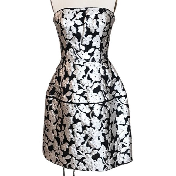 Oscar De La Renta Metallic Floral Sleveless Cocktail Mini Dress - Picture 1 of 10
